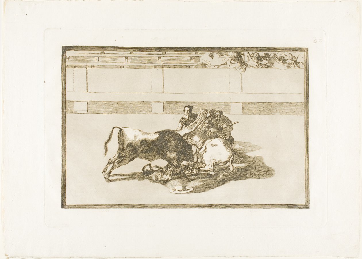 A Picador is Unhorsed and Falls under the Bull, plate 26 from The Art of Bullfighting by Francisco Jose de Goya y Lucientes