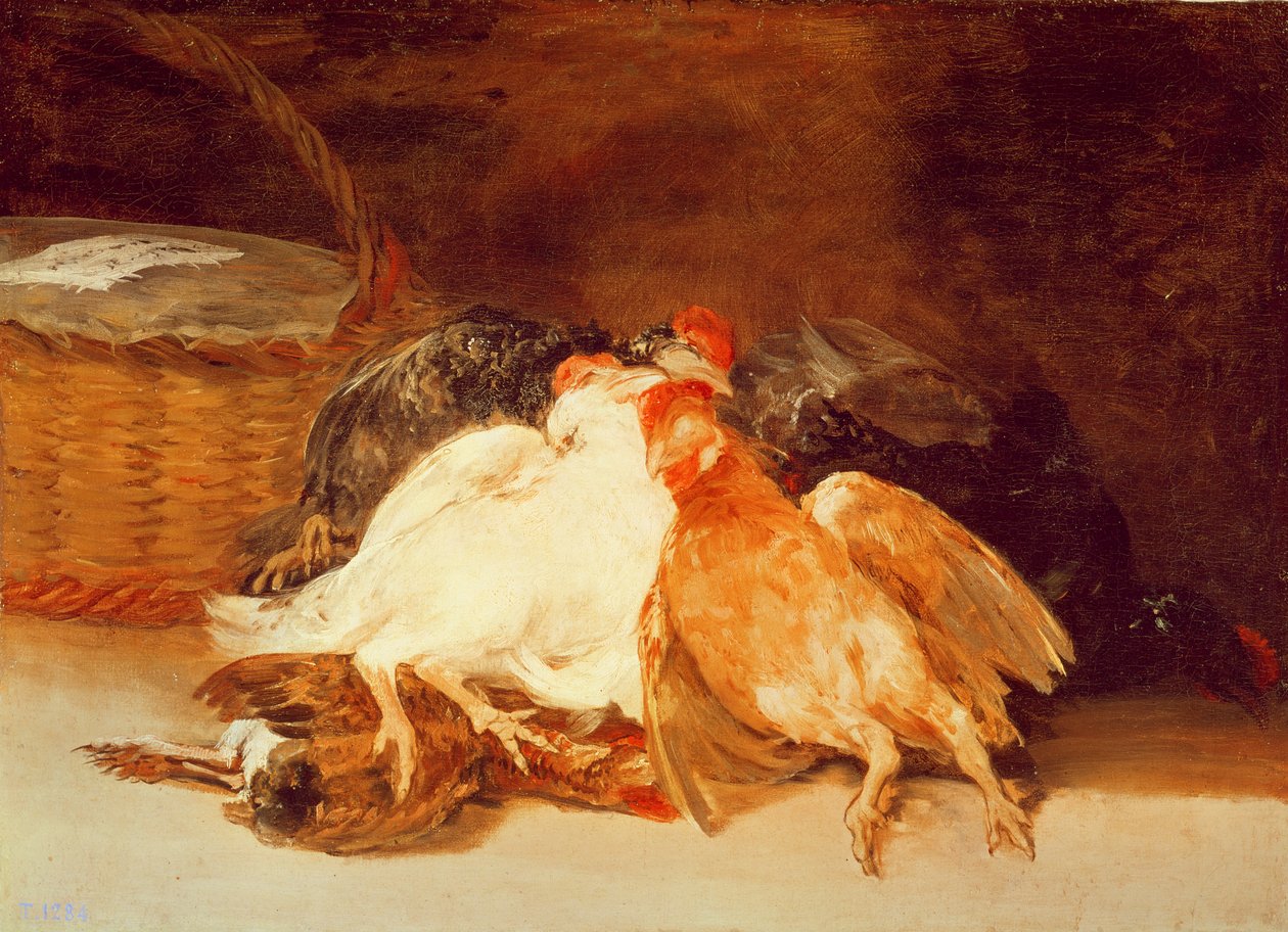 Still Life with dead chickens and a wicker basket by Francisco de Goya