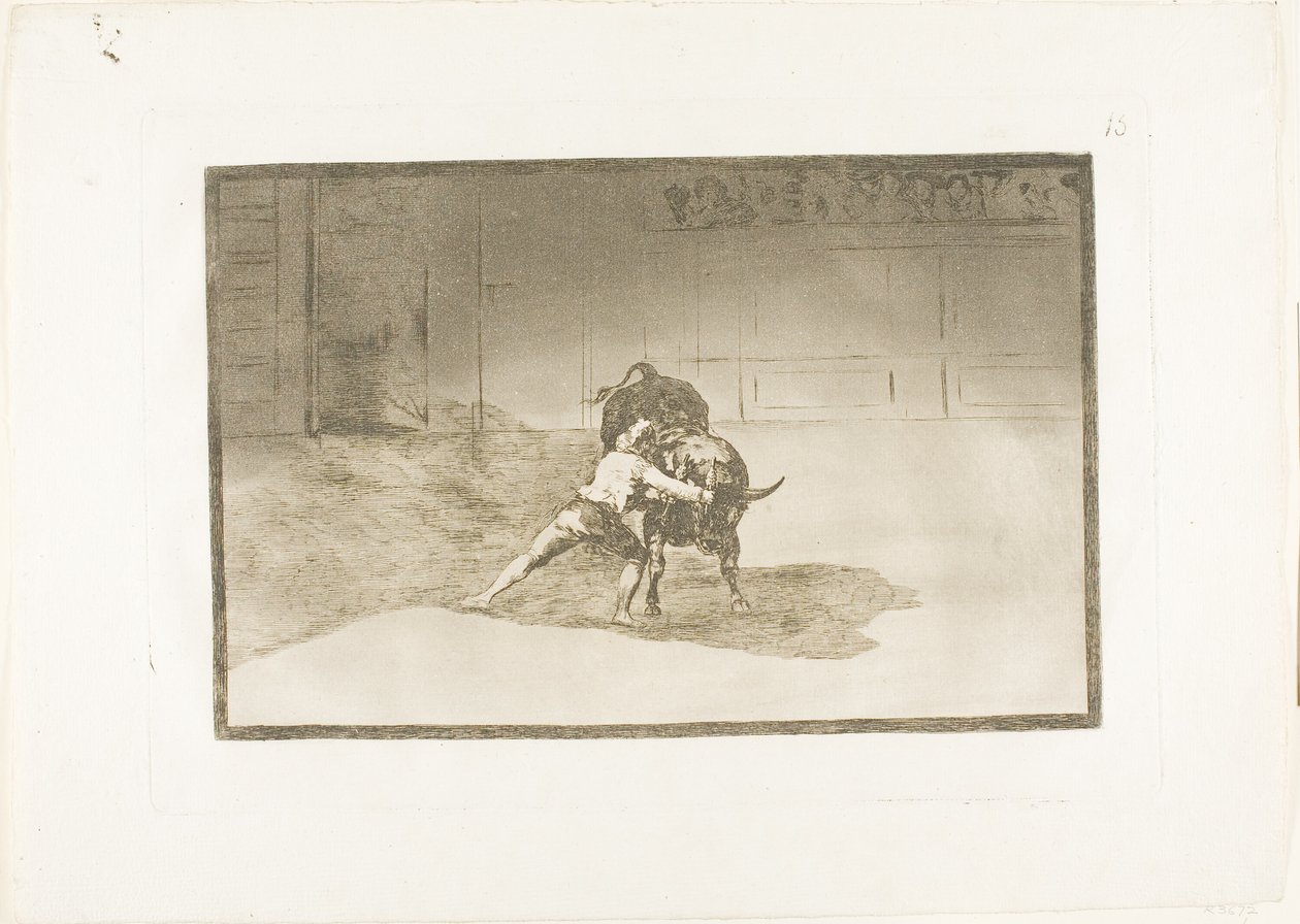 The Famous Martincho Places the Banderillas, Playing the Bull with the Movement of his Body, plate 15 from The Art of Bullfighting by Francisco Jose de Goya y Lucientes