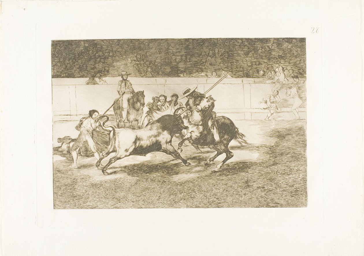 The Forceful Rendón Stabs a Bull with the Pique, from Which Pass He Died in the Ring at Madrid, Plate 28 from The Art of Bullfighting by Francisco Jose de Goya y Lucientes