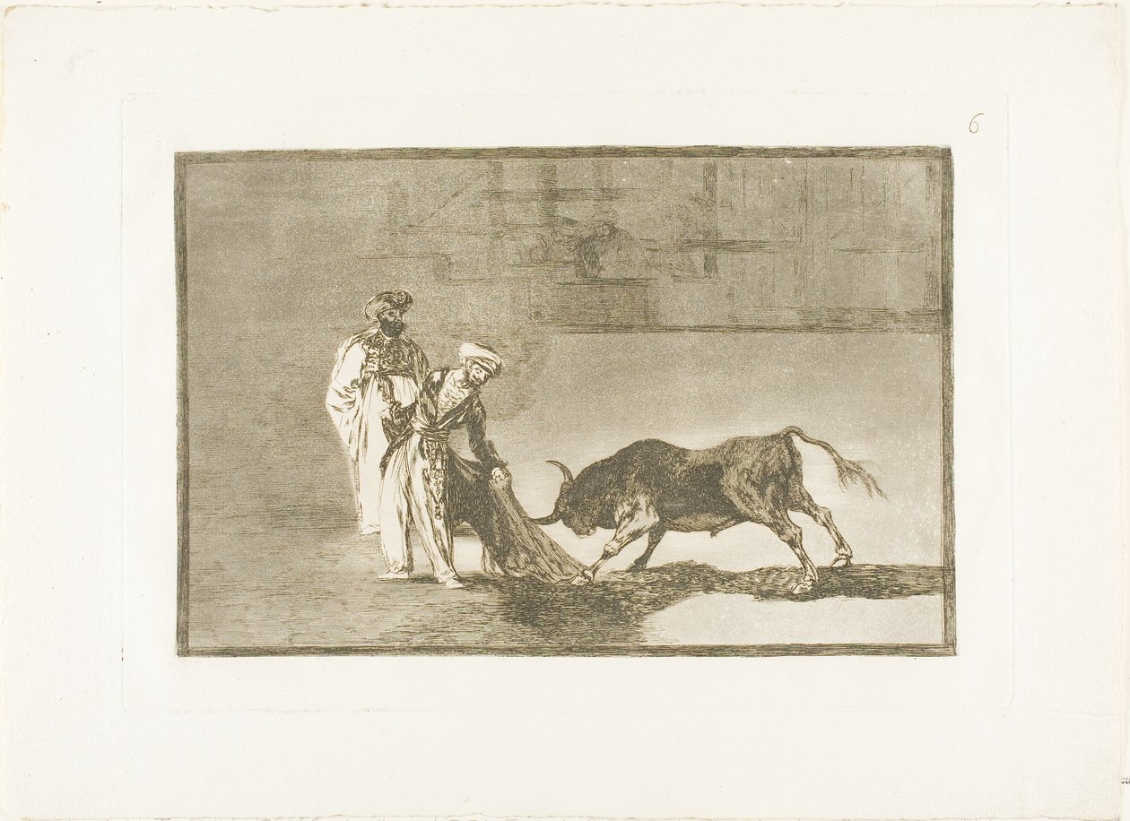 The Moors Make a Different Play in the Ring Calling the Bull with Their Burnous, Plate Six from The Art of Bullfighting by Francisco Jose de Goya y Lucientes