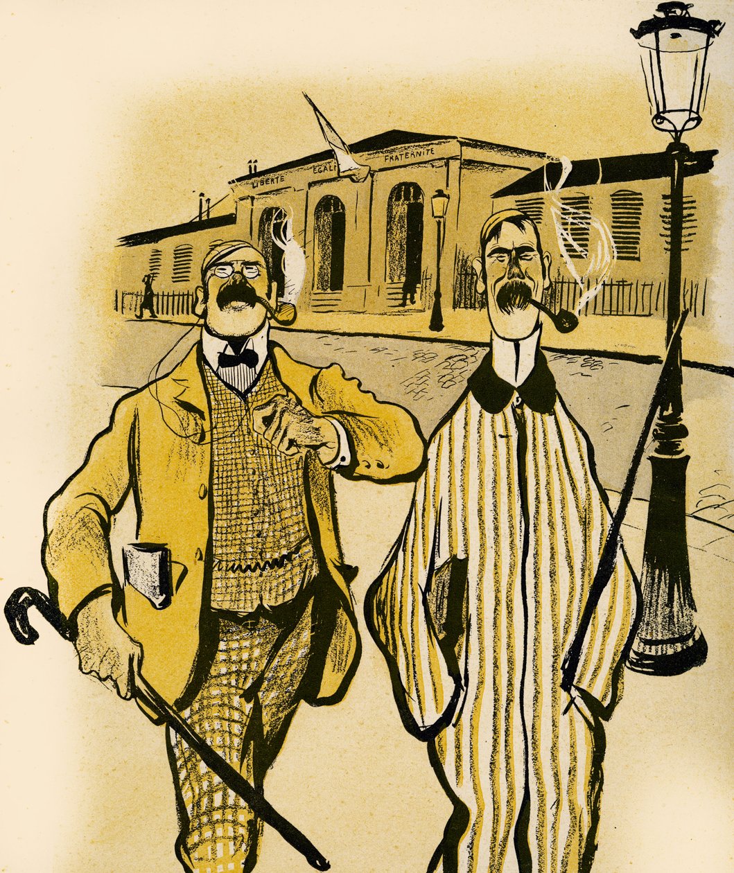 Two Englishmen walk past a Morgue, 1903