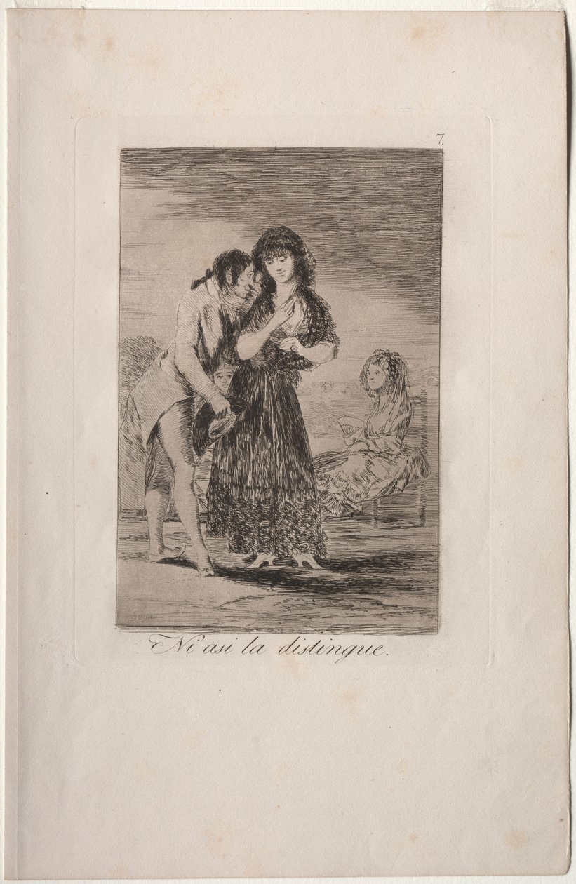 Caprichos: Even Thus He Cannot Make Her Out by Francisco de Goya