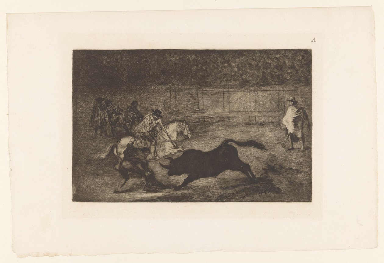 Man on Horseback Stabs a Bull with a Lance by Francisco de Goya