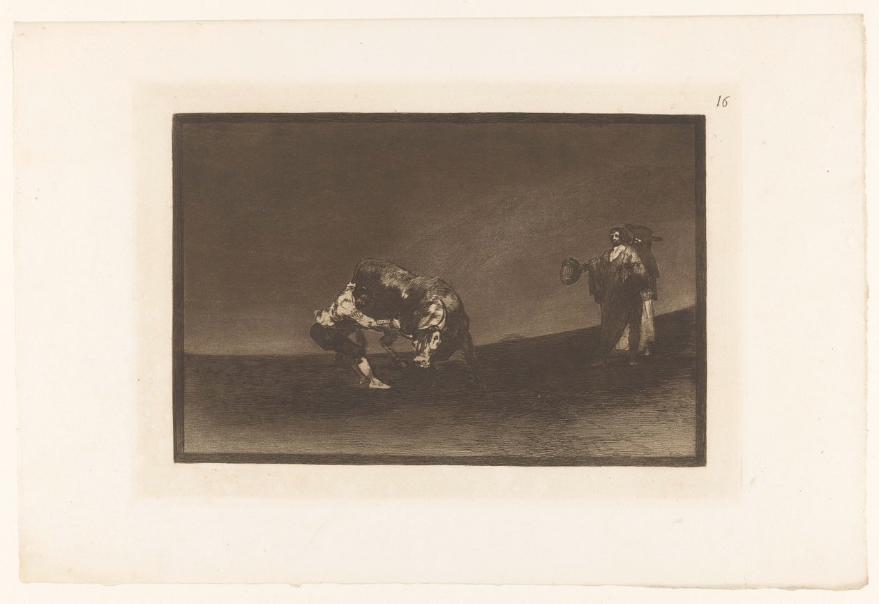 Martincho Grabs a Bull by Its Horn (series title: Bullfights, La Taureaumachie, La Tauromaquia) by Francisco de Goya