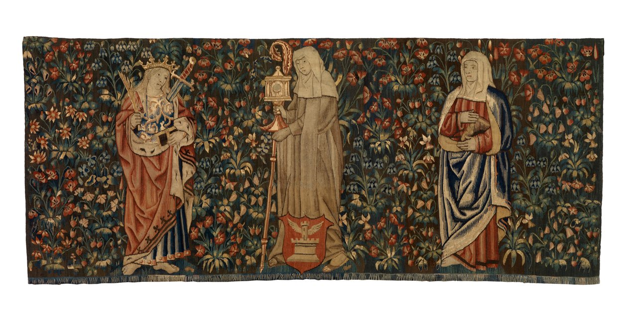 Mille Fleurs Tapestry, Altar Front, Depicting Three Saints, St Anne, St Clare and St Euphemia, Made c.1500, French or Flemish by Franco Flemish School
