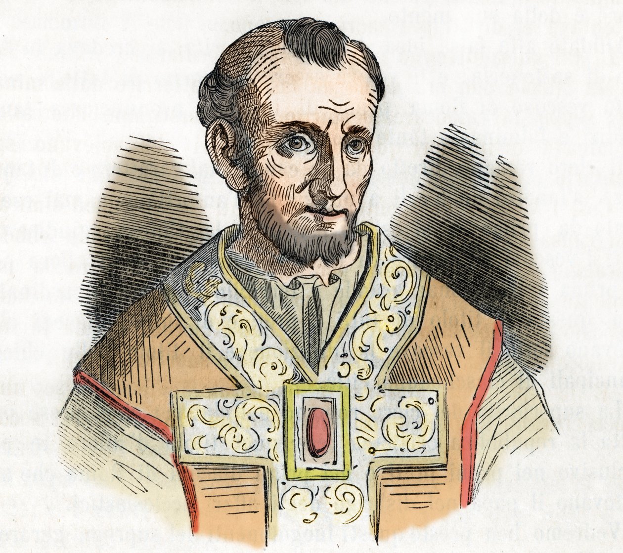 Middle Ages: representation of Pope Nicholas I the Great, drawing from 