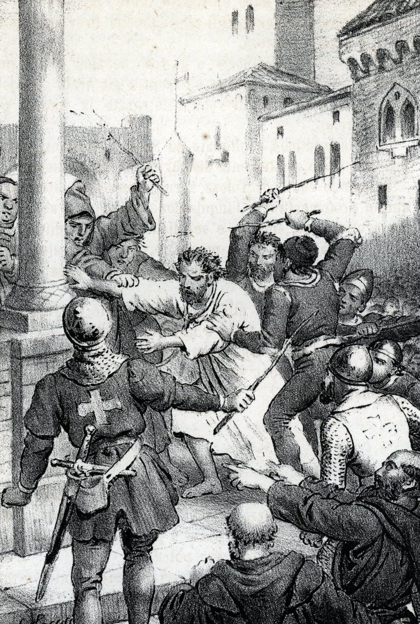 Penance of Raymond VI, count of Toulouse - Raymond VI Comte de Toulouse, excommunicated by Pope Innocent III for not pursuing the Cathars, accused of being the instigator of the assassination of Pierre de Castelnau, made hon by Franco Mistrali