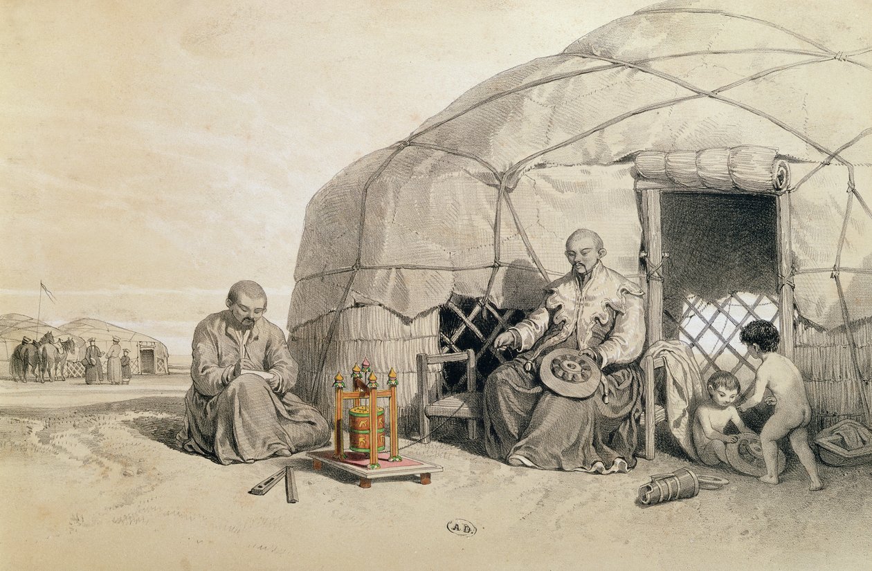 Kalmuks with a Prayer Wheel, Siberia, illustration from 