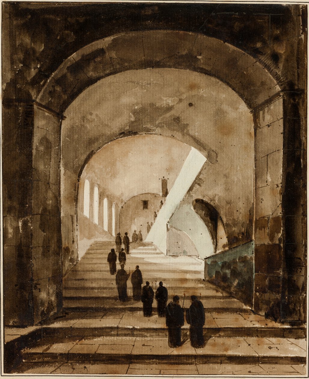 Monks on the Staircase of the Villa of Maecenas at Tivoli by Francois-Marius Granet