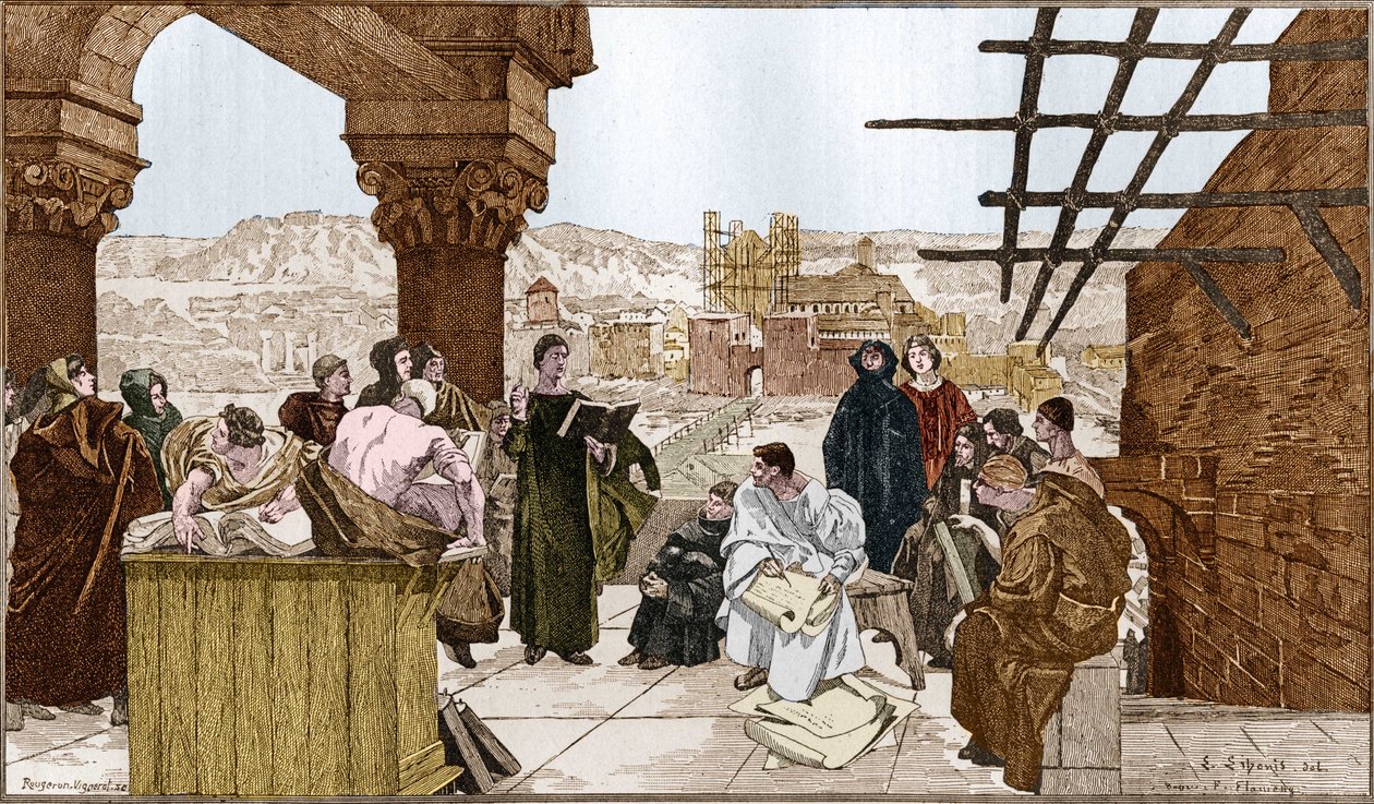 Pierre Abelard and his school on the Sainte Genevieve mountain by Francois (after) Flameng