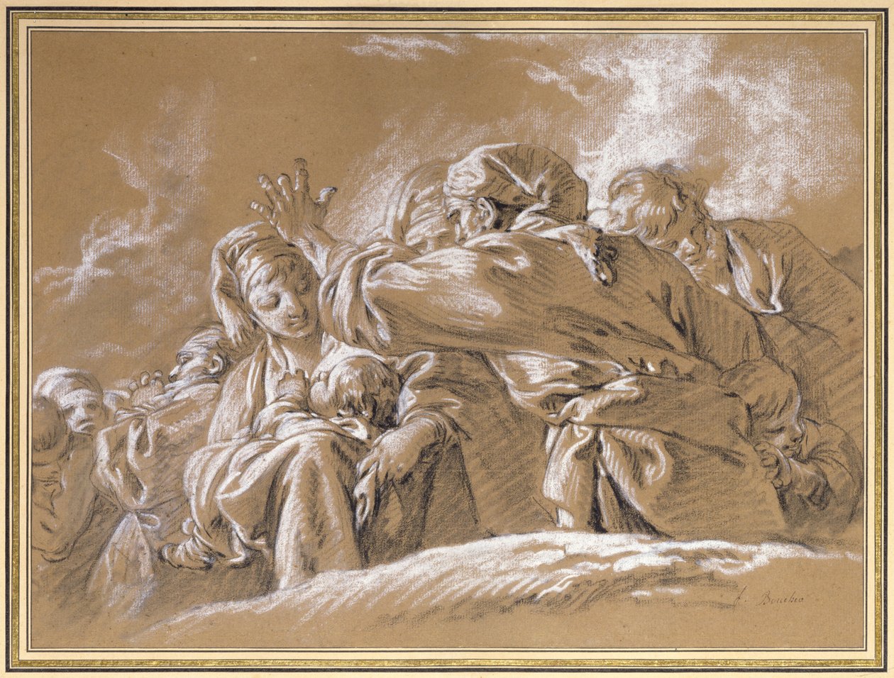 A Mother and Child and other Figures seen from Below by François Boucher