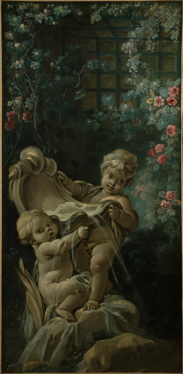 Fountain with two cupids, one of which is kneeling by François Boucher