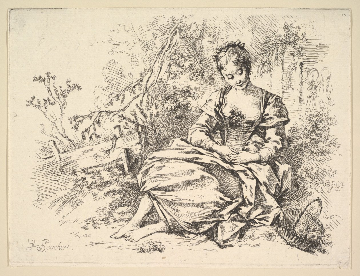 Girl in a Landscape with a Basket of Flowers by François Boucher
