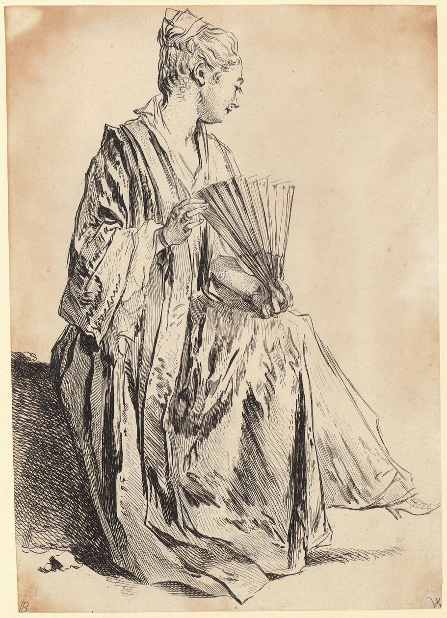 Young Seated Woman Playing with a Fan by François Boucher