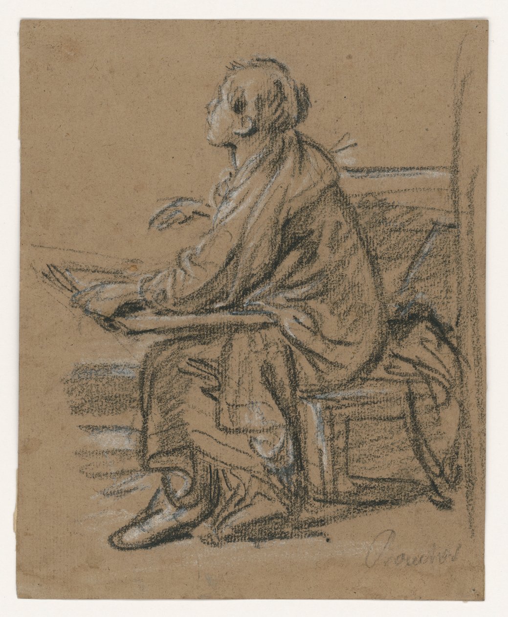 Young Draftsman (?) Seated Figure Holding a Portfolio by François Boucher