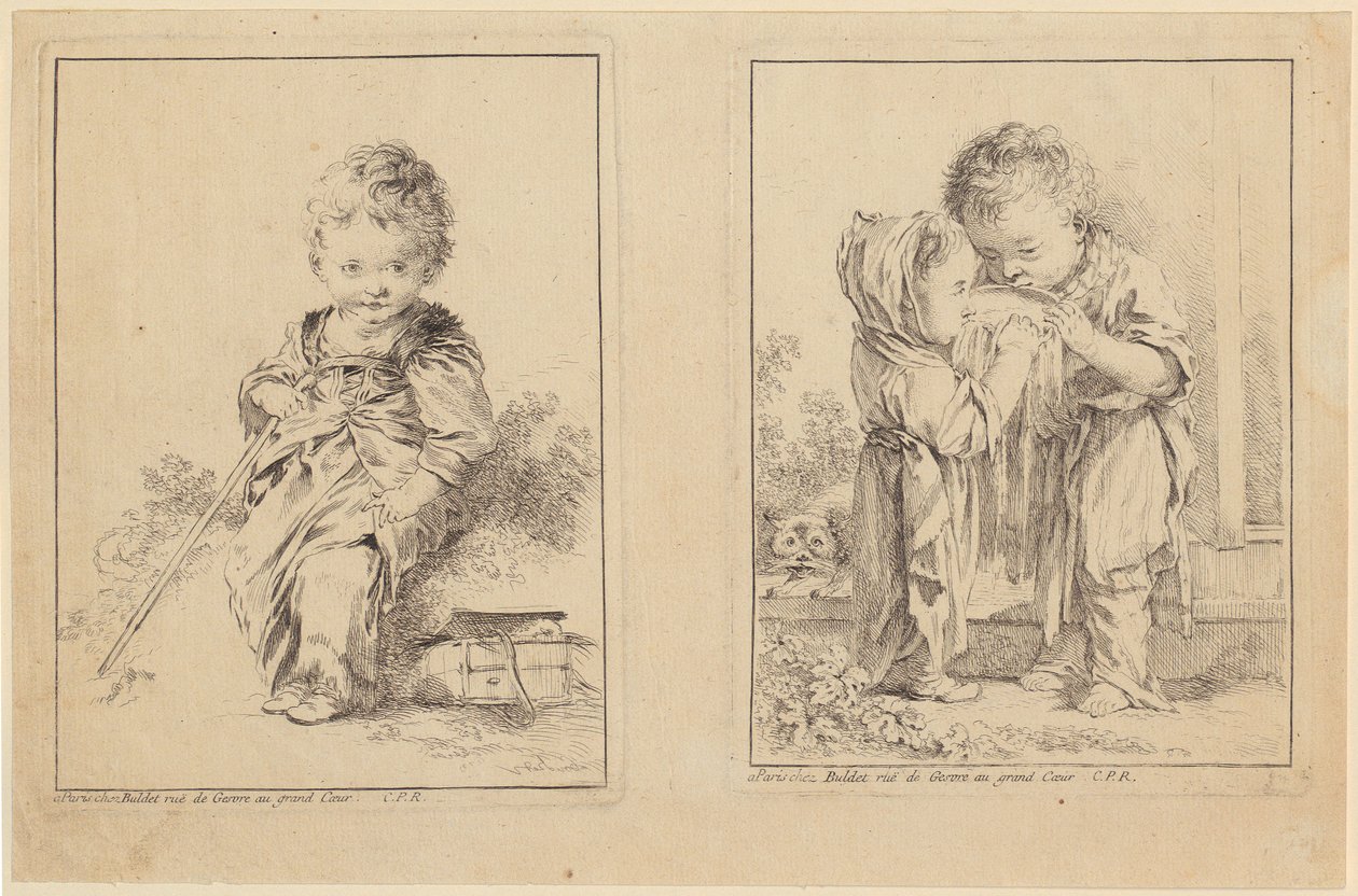Little Savoyard and the Little Milk Drinkers [Two Plates] by François Boucher