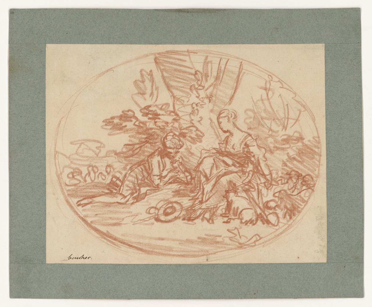 Resting Couple Under Trees (Counterproof) by François Boucher