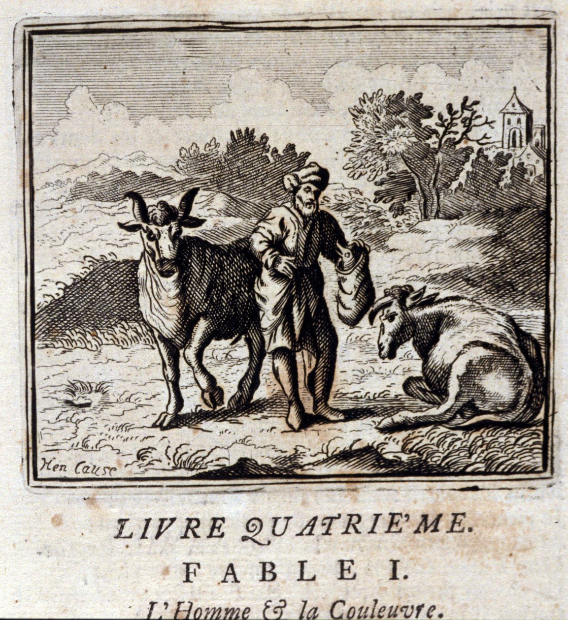 Man and Snake. Fables by Jean de La Fontaine (1621-95). Illustration by François Chauveau (1613-1676). Edition of 1728 by Francois Chauveau