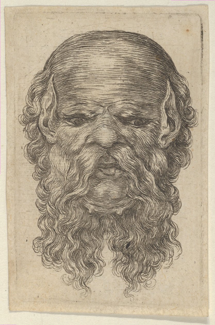 Mask of a Bald Man with Pointed Ears and a Long, Parted Beard, from Divers Masques by Francois Chauveau