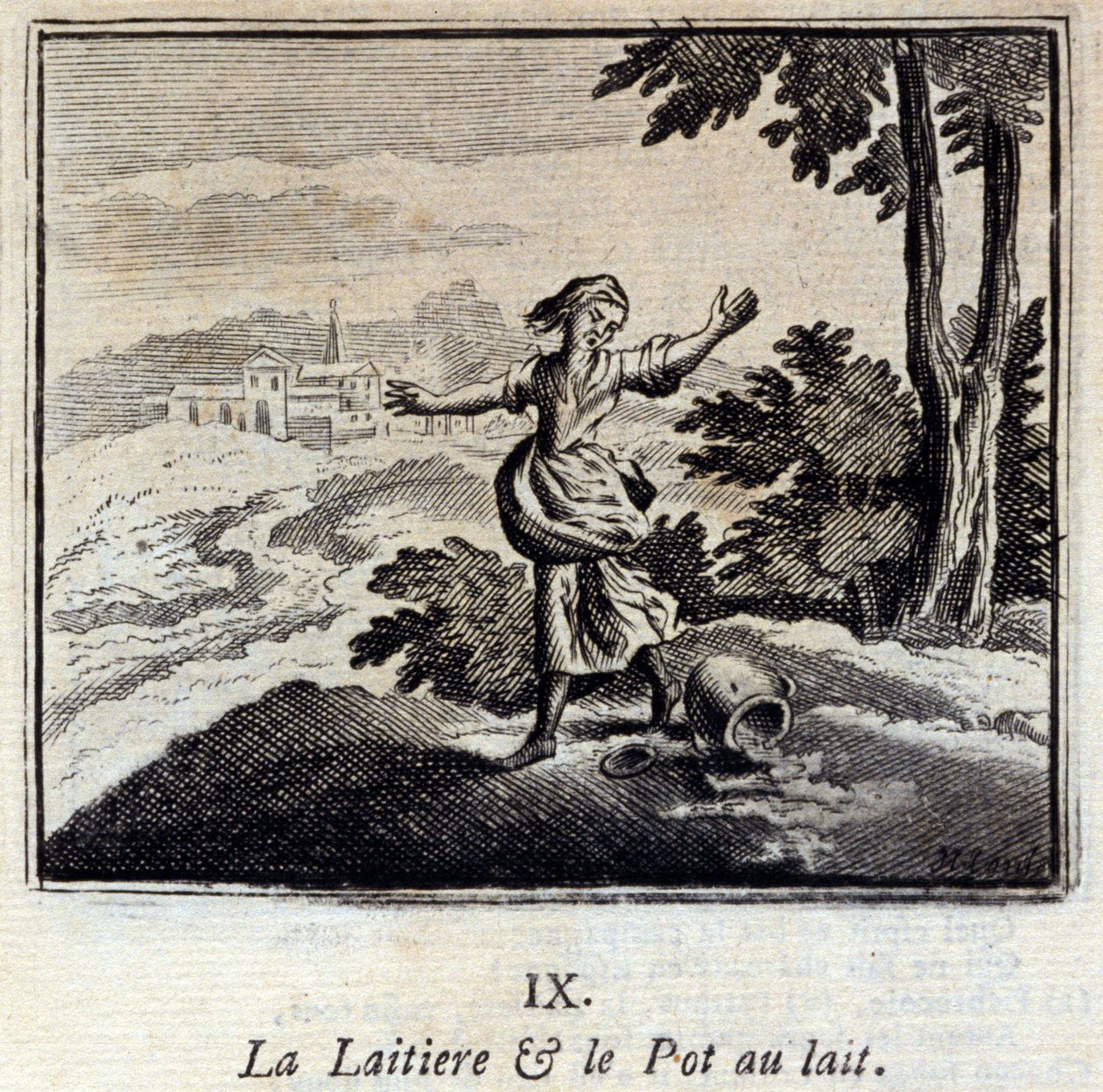 The Dairy and the Milk Jar. Fables by Jean de La Fontaine. Illustration by François Chauveau. Edition of 1728. by Francois Chauveau