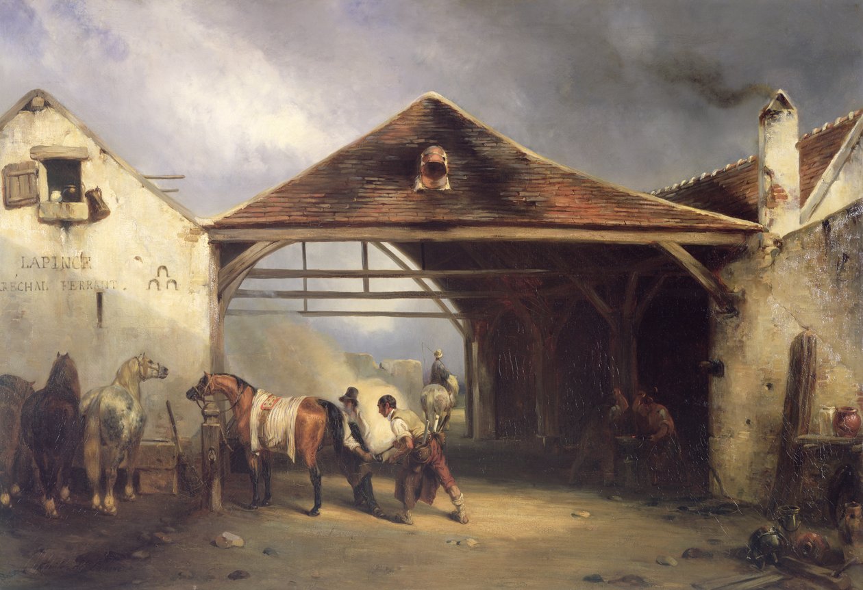 A Farrier shoeing a Horse by Francois-Emile de Lansac