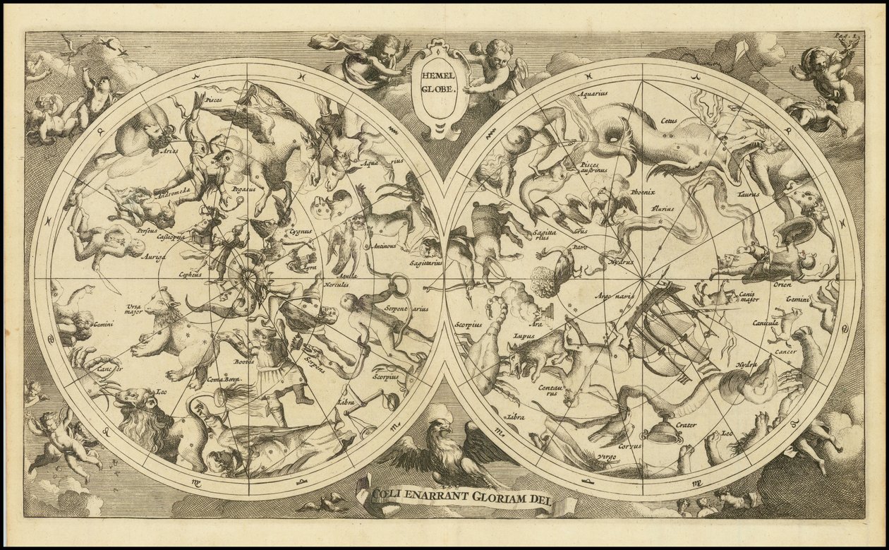 1720 celestial map - Hemel Globe. Coeli Enarrant Gloriam Dei by François Halma