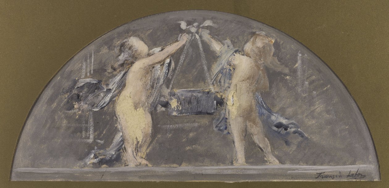 Sketch for the Dining Room of the Hôtel de Ville de Paris, Two Children Lifting a Large Box Together by Francois Lafon