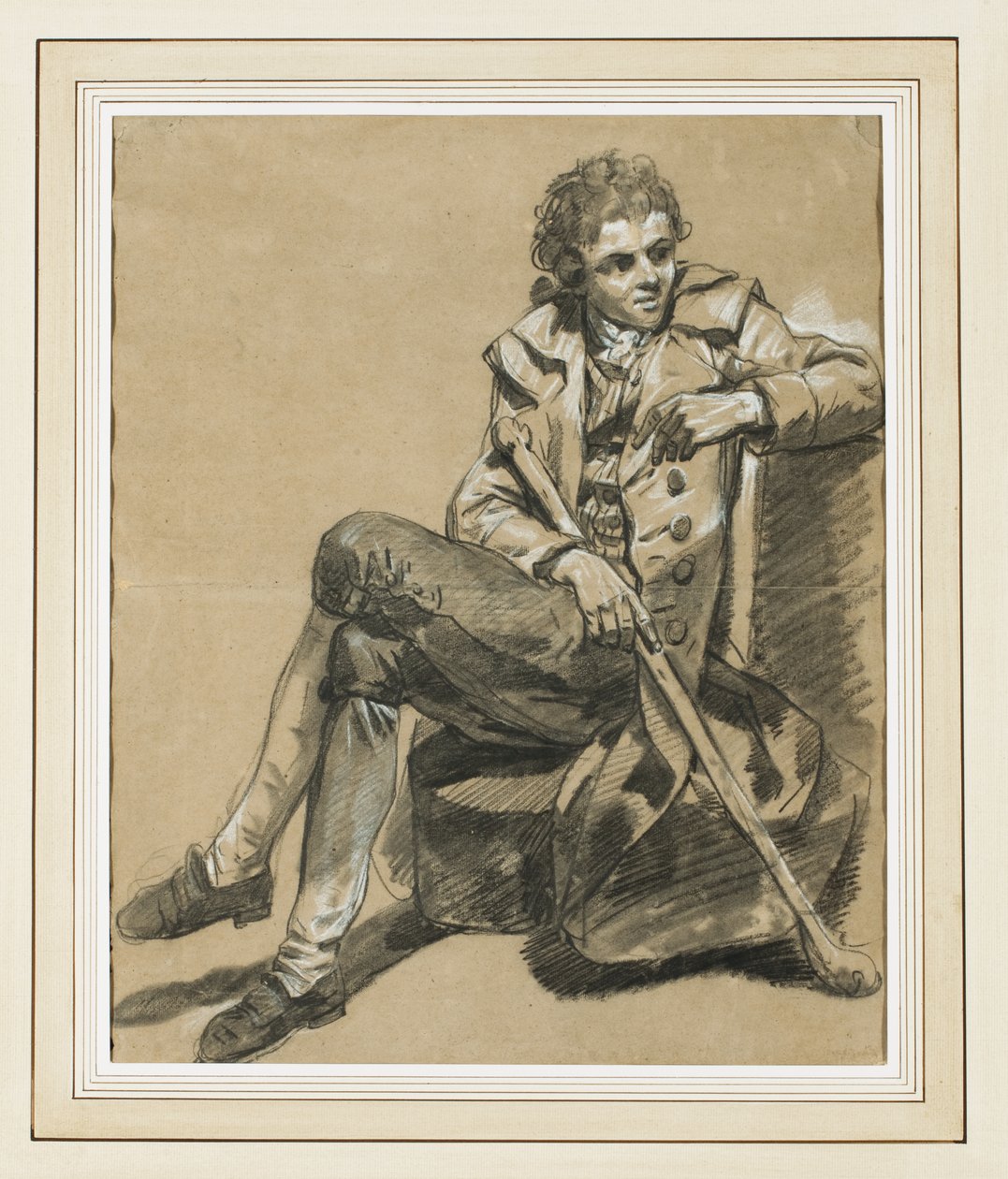 A seated man holding a club by Francois Louis Joseph Watteau