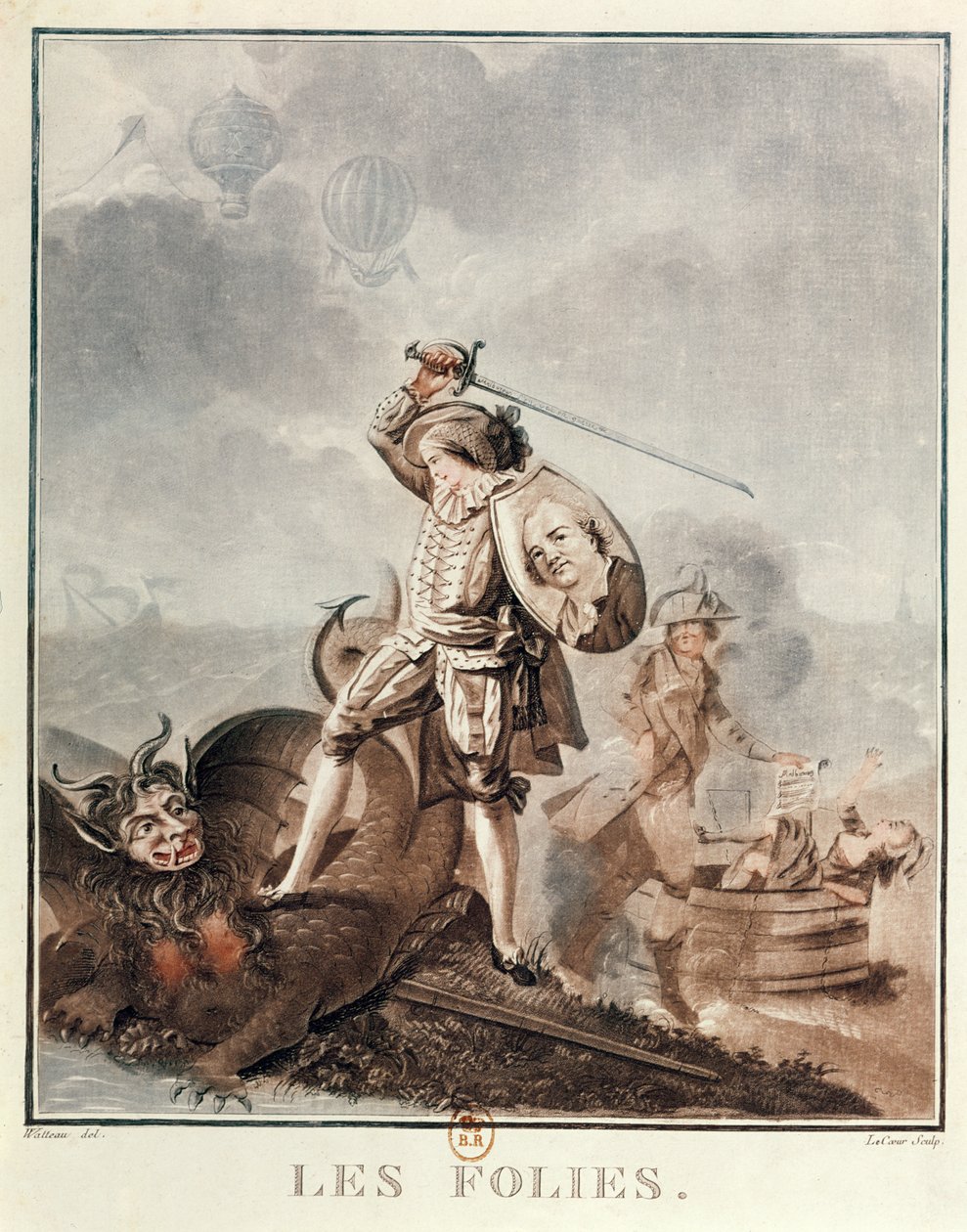 Figaro in combat with a harpy by Francois Louis Joseph Watteau