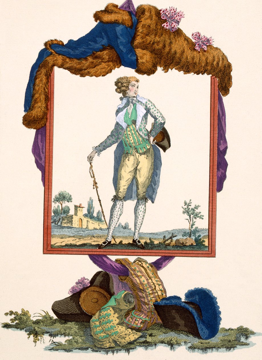 Young man dressed in a white silk jacket with painted waistcoat, engraved by Dupin, plate no.265 from 