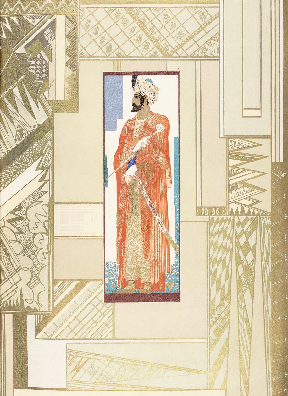 Man in a turban, with modern design surround by Francois Louis Schmied