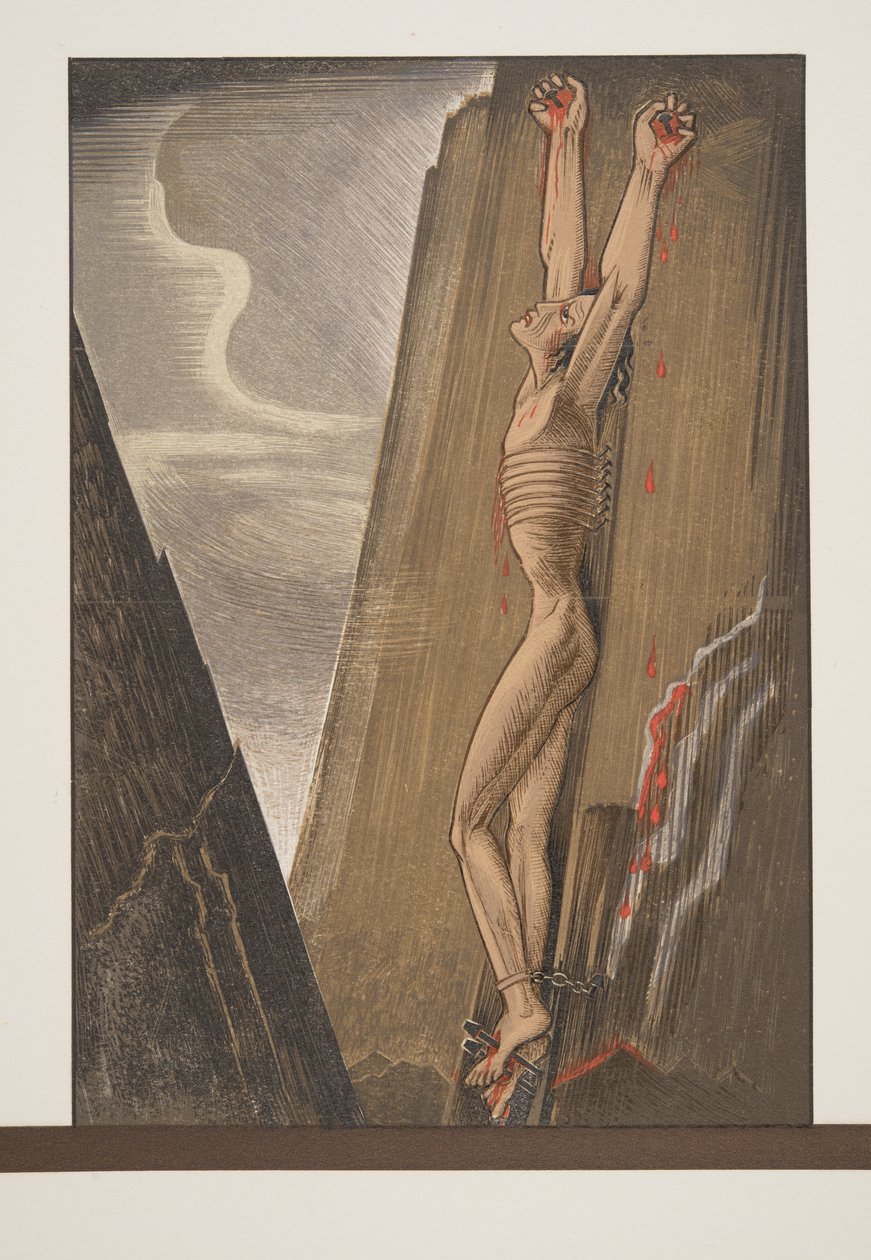 Prometheus nailed to the Rock, from Prometheus Bound by Aeschylus, pub. 1941 by Francois Louis Schmied