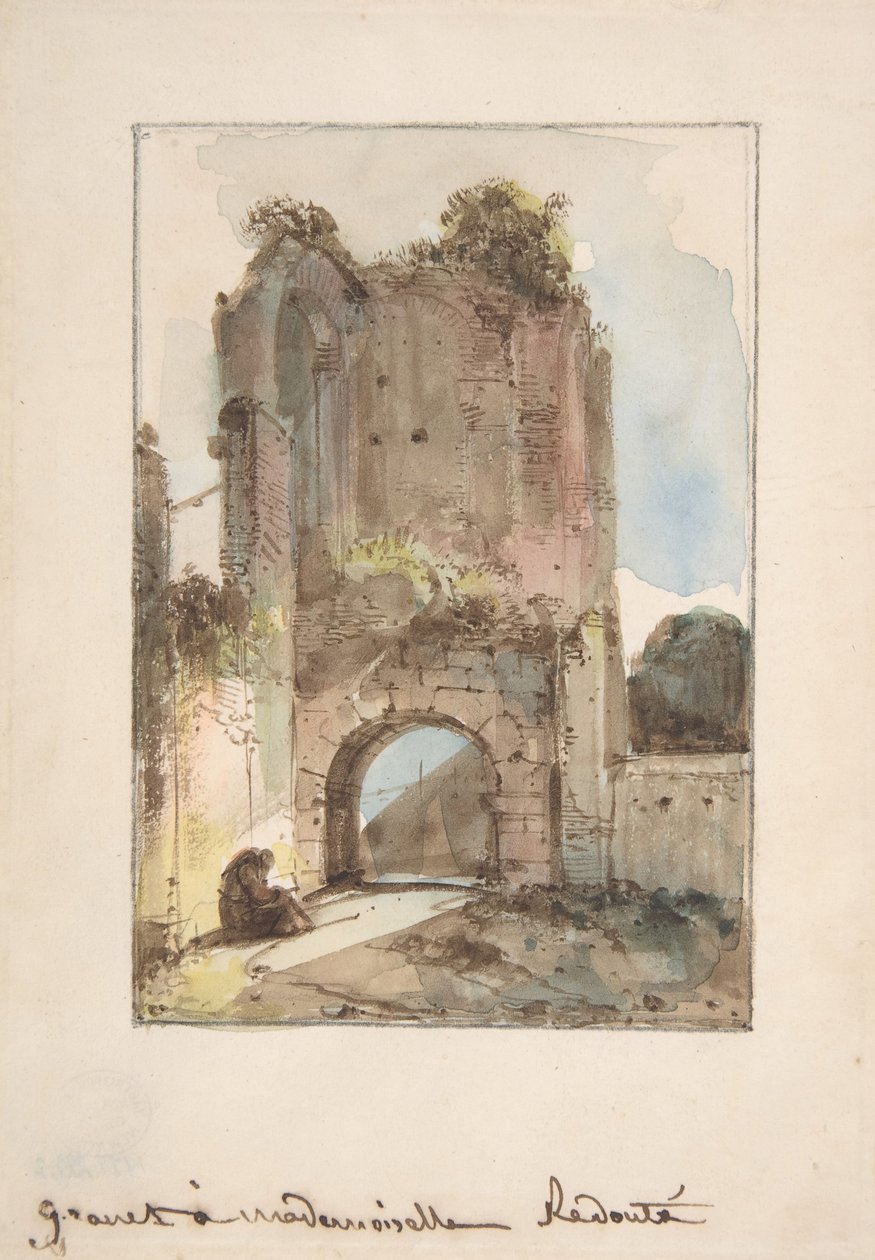 Monk Seated Before a Ruined Gateway by Francois-Marius Granet