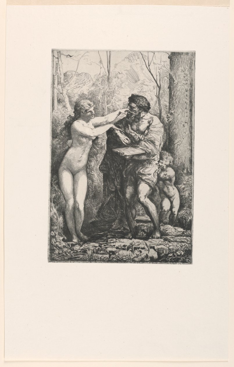 Artist and a Nymph, from Twelve Etchings by Chifflart by Francois Nicolas Chifflart