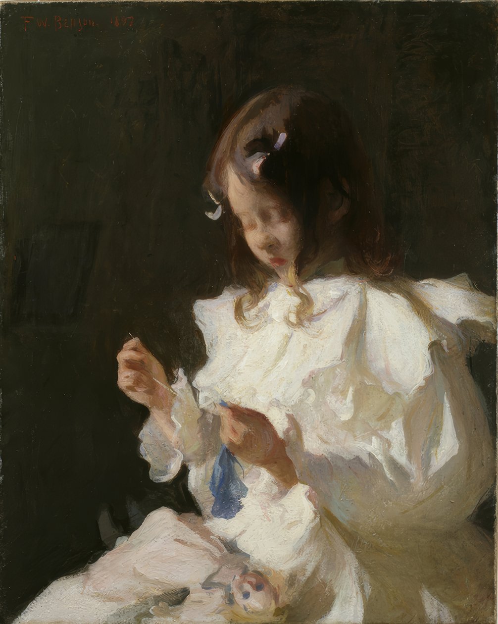 Portrait of a Child Sewing by Frank Weston Benson