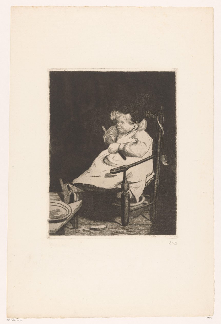 Child on a Chair with an Apple (Dix Eaux-fortes) by François Bonvin