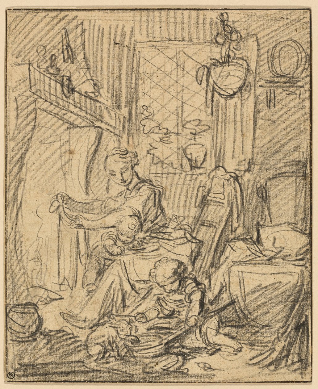 Domestic Scene: Mother with Two Small Children before a Mantelpiece by François Boucher