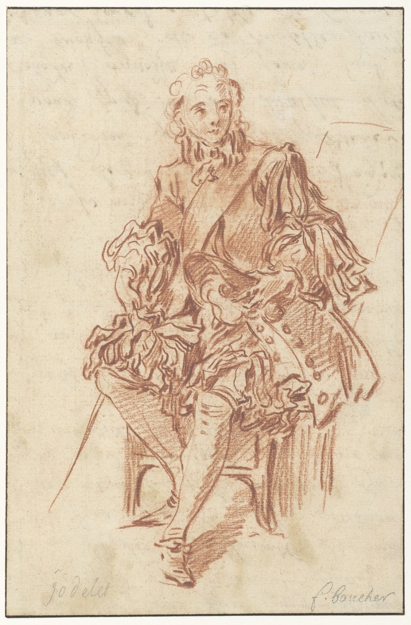 Jodelet Sitting on a Chair (Design for the Illustration of Les Précieuses Ridicules from the 1734 Edition of Molière