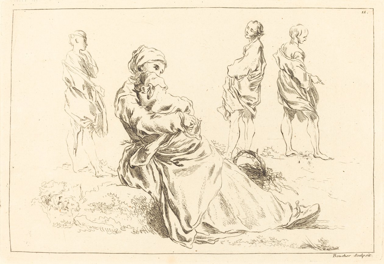 Figure Studies Including Seated Mother and Child by François Boucher after Abraham Bloemaert