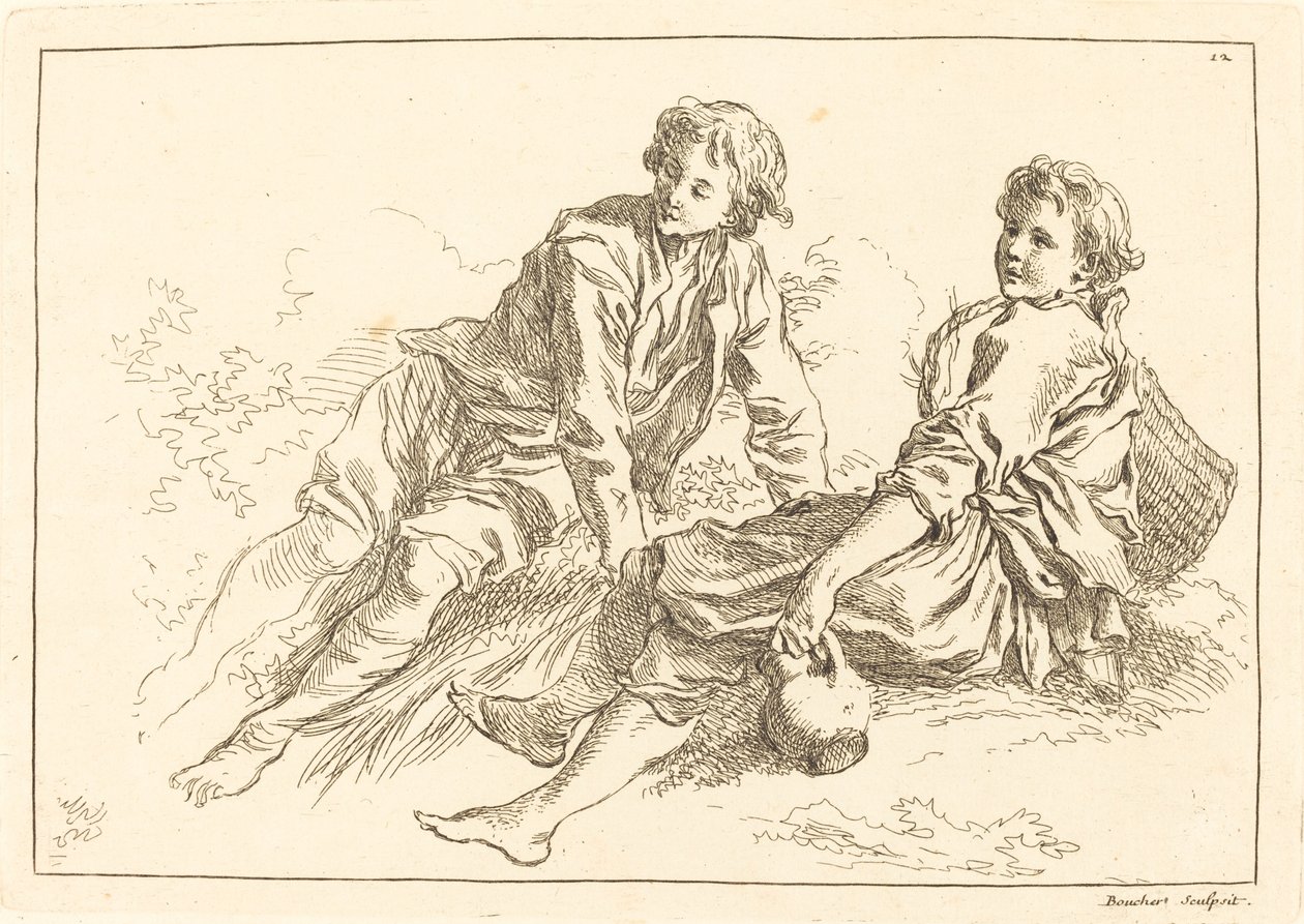 Reclining Shepherd Boys by François Boucher after Abraham Bloemaert