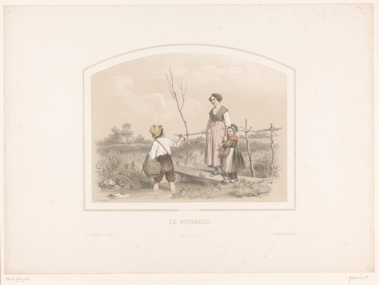Boy Showing Lobster to a Woman and Child by a Stream by François Grenier