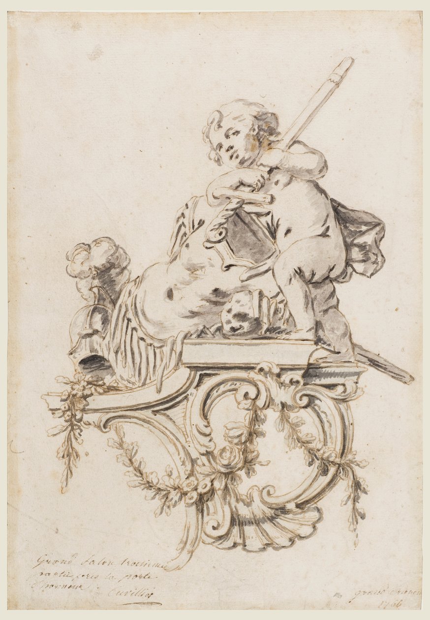 Design for a Sculptured Bracket with Putto Accompanied by the Attributes of War, for the Grand Trianon, Versailles by François de Cuvilliés the younger