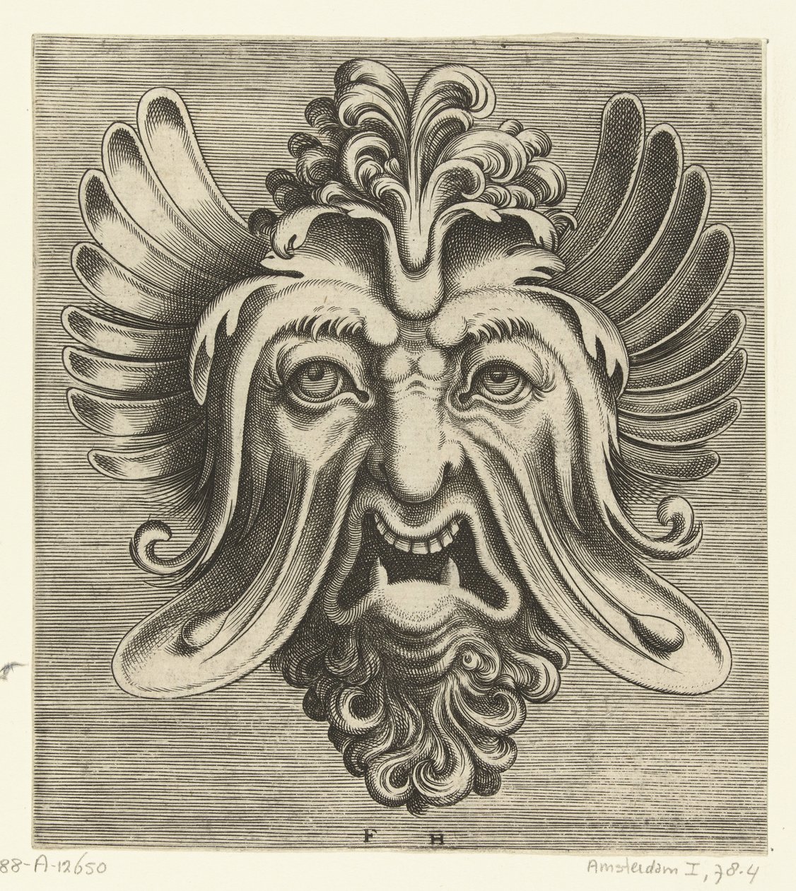 Mask with Sagging Cheeks, Two Pointed Lower Teeth, and a Tuft of Curls Resting on the Bridge of the Nose by Frans Huys