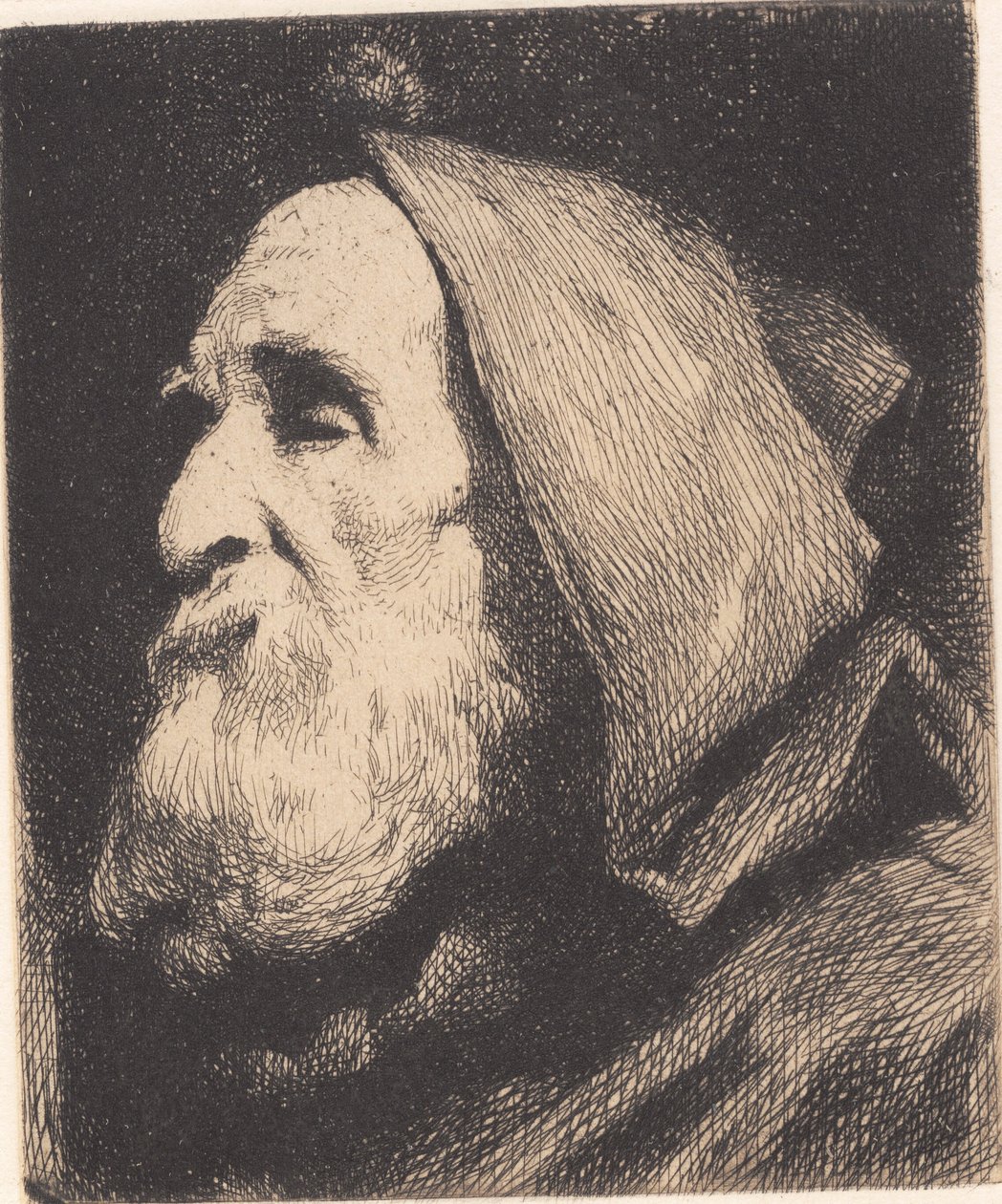 Old Blind Man in Profile with Hood Over Head by Frans Schwartz