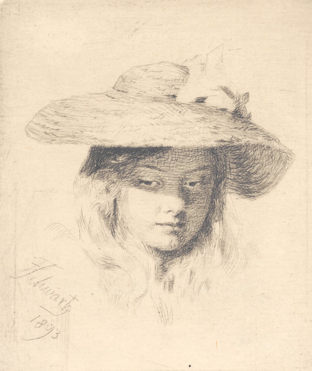 Young Girl with Straw Hat by Frans Schwartz