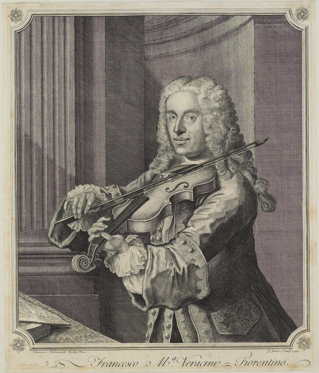Francesco Ma Veracini, Engraved by J. June, 1744 by Franz Ferdinand Richter