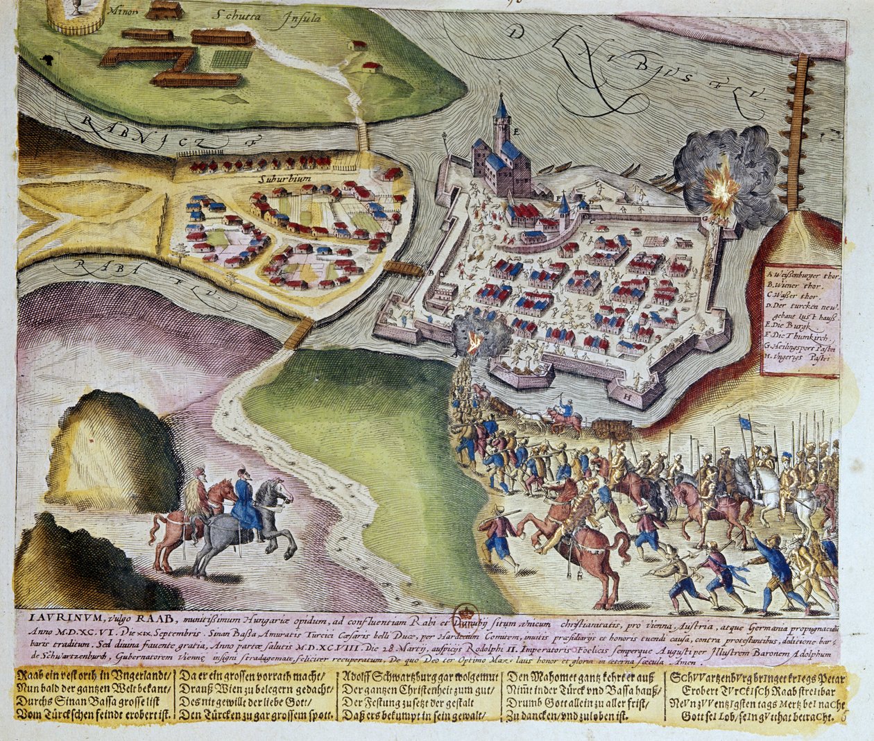 The Capture of Raab by Adolf Schwarzenberg on 28/03/1598. 1653 Print by Franz Hogenberg (1535-1590) by Franz (after) Hogenberg