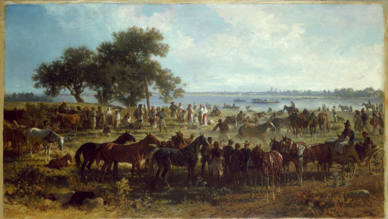 F. Adam, Ferry at the Bank of the Tisza by Franz Adam
