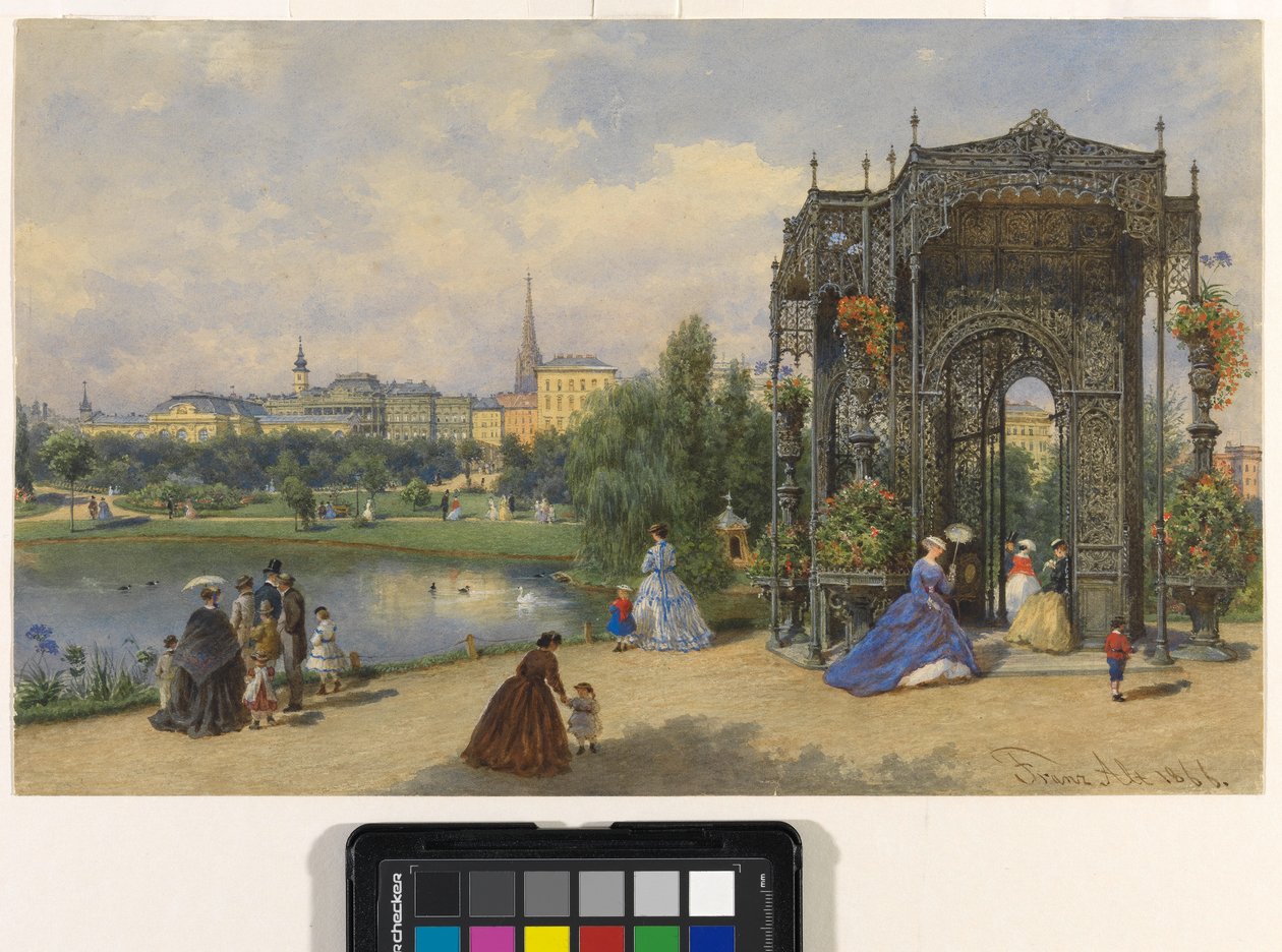 City Park with Iron Pavilion and View of the City by Franz Alt